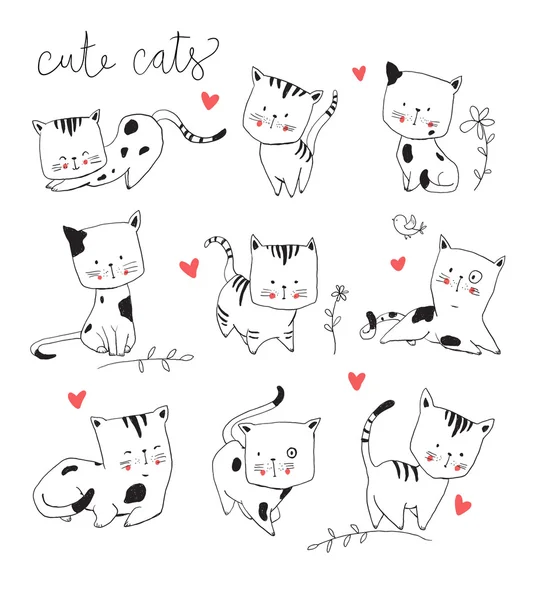 Tekening schattige kat set — Stockvector