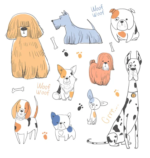 Tekening leuke honden set — Stockvector