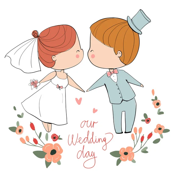 Wedding ceremony - bride and groom. — Stock Vector