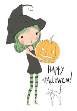 Cadılar Bayramı kartı ile kız