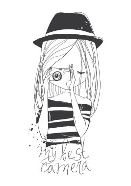 Girl with camera and lettering clipart