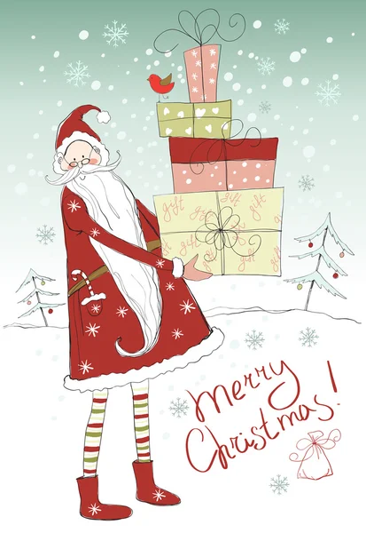 Doodle santa com presentes — Vetor de Stock