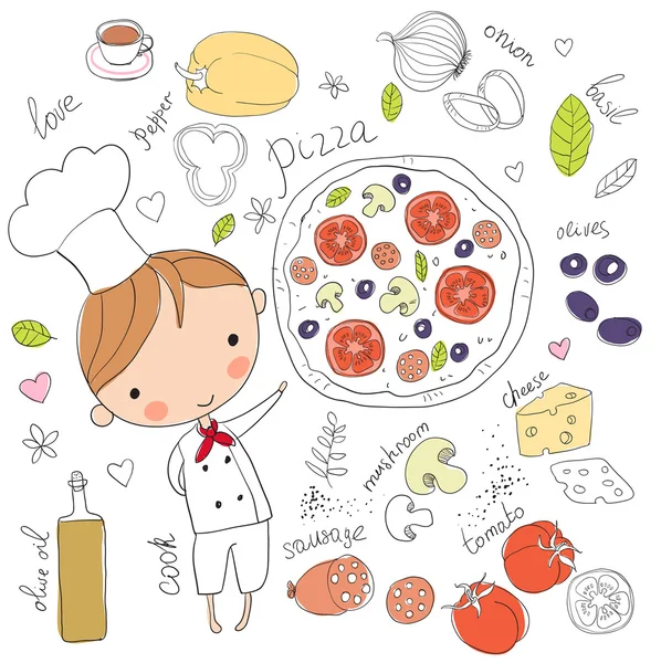 可爱与披萨厨师 — 图库矢量图片