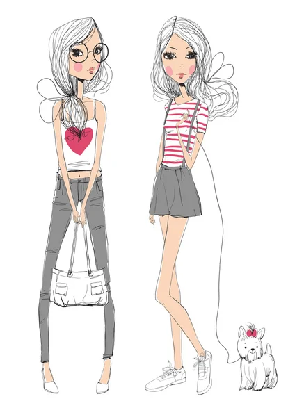 Deux filles de mode — Image vectorielle