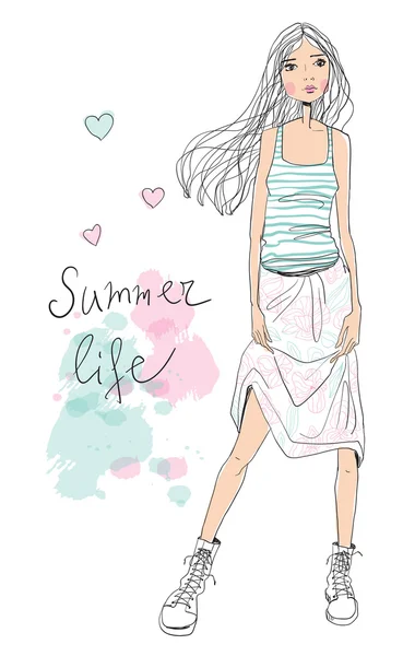 Καλοκαίρι κορίτσι της μόδας — Διανυσματικό Αρχείο