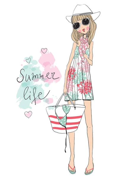 Καλοκαίρι κορίτσι της μόδας — Διανυσματικό Αρχείο