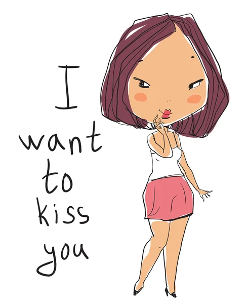 Belle fille envoie un baiser — Image vectorielle