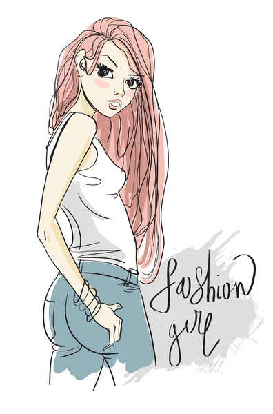 Moda chica de moda — Vector de stock