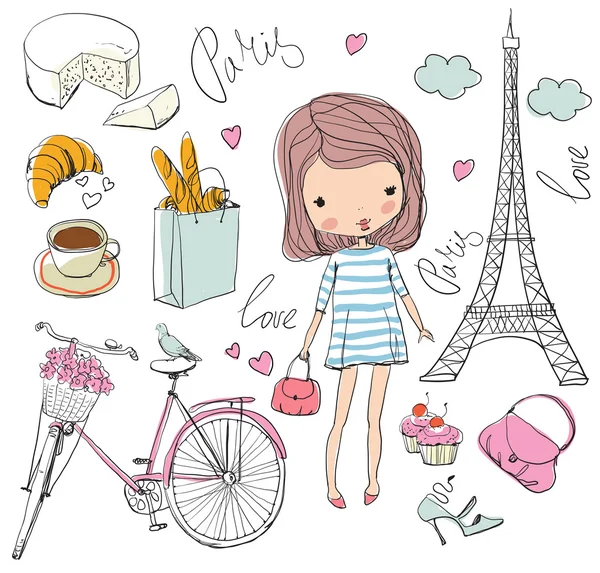 Χαριτωμένο κορίτσι με το ποδήλατο — Διανυσματικό Αρχείο