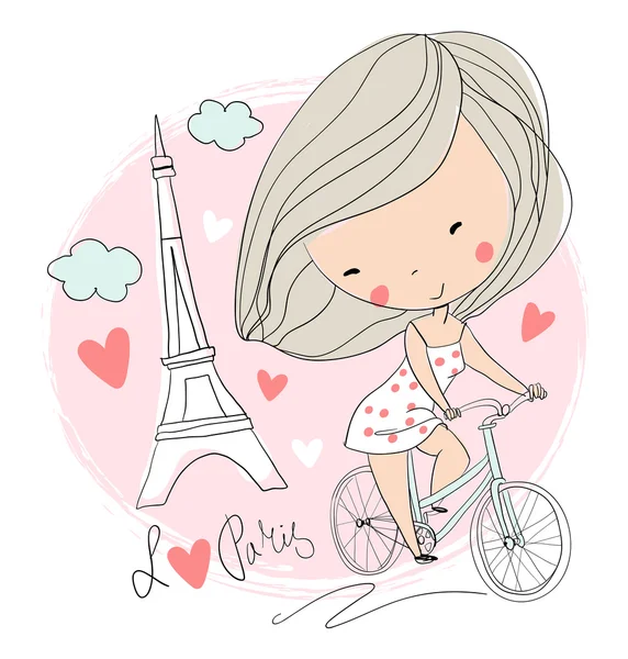 Linda chica en bicicleta — Vector de stock