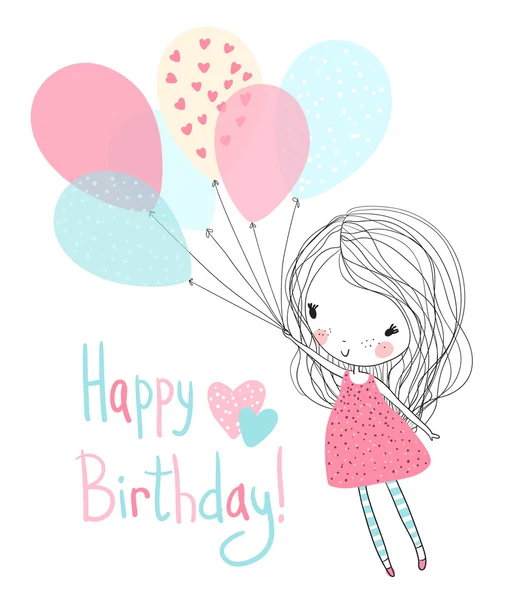 Girl Holding Birthday Balloons — Stock Vector