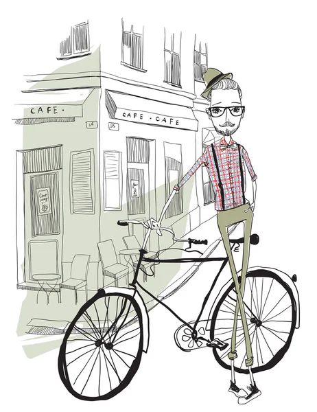 Hipster joven hombre — Vector de stock