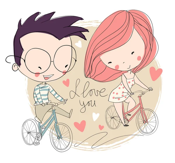 Girl and boy biking. — Stock Vector