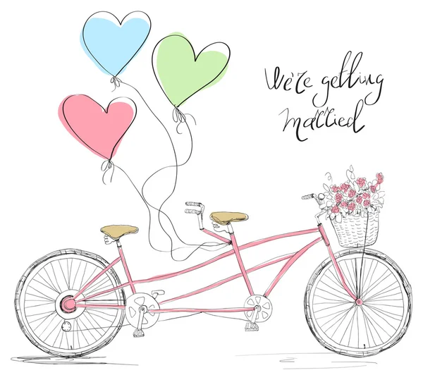 Tandem Bicycle Wedding Invitation — Stock Vector