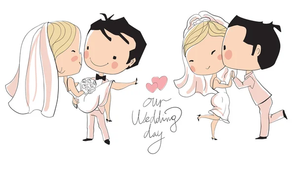 Tarjeta de boda. Novia y novio — Vector de stock