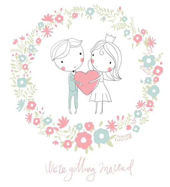 Carte de mariage. Mariée et marié — Image vectorielle