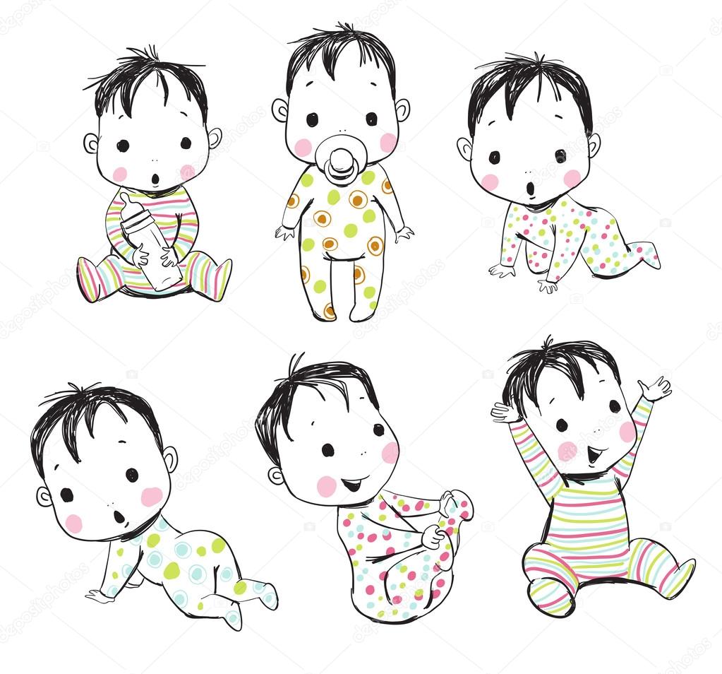 Set of funny hand drawn babies