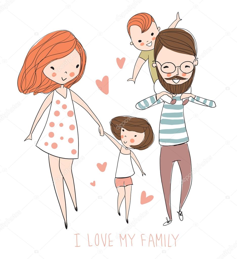 Kids Drawing. Family Stock Vector | Adobe Stock