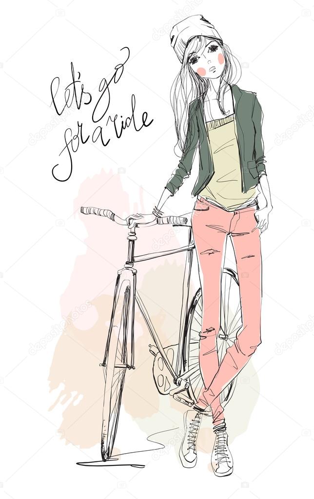 Cute girl with bicycle