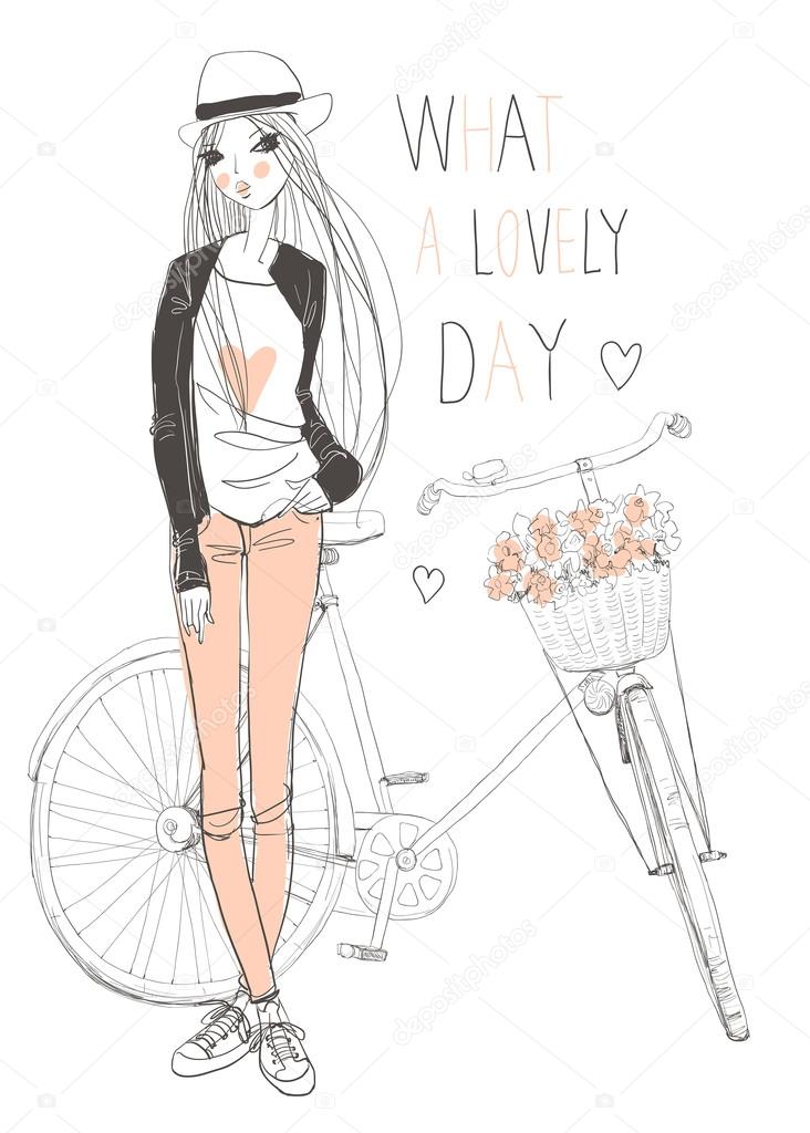 girl with bike retro bike