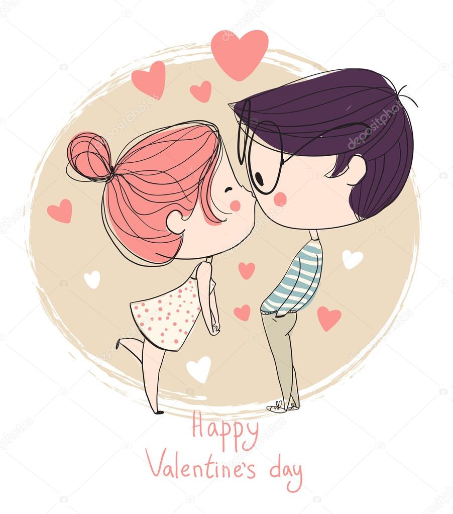 Boy and girl kissing. Love cards.