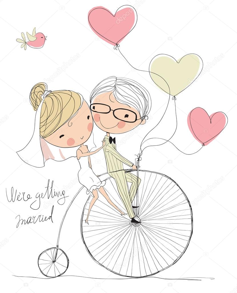 immagini matrimonio sposi in bicicletta disegni