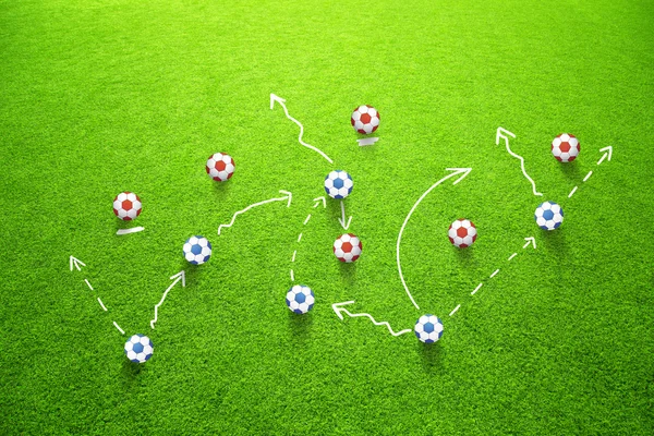 Football strategy game plan with soccer balls — Stock Photo, Image