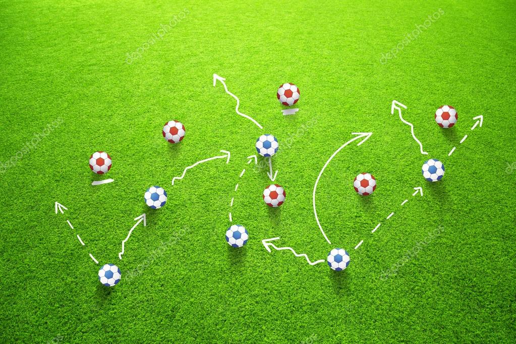 Football strategy game plan with soccer balls Stock Photo by
