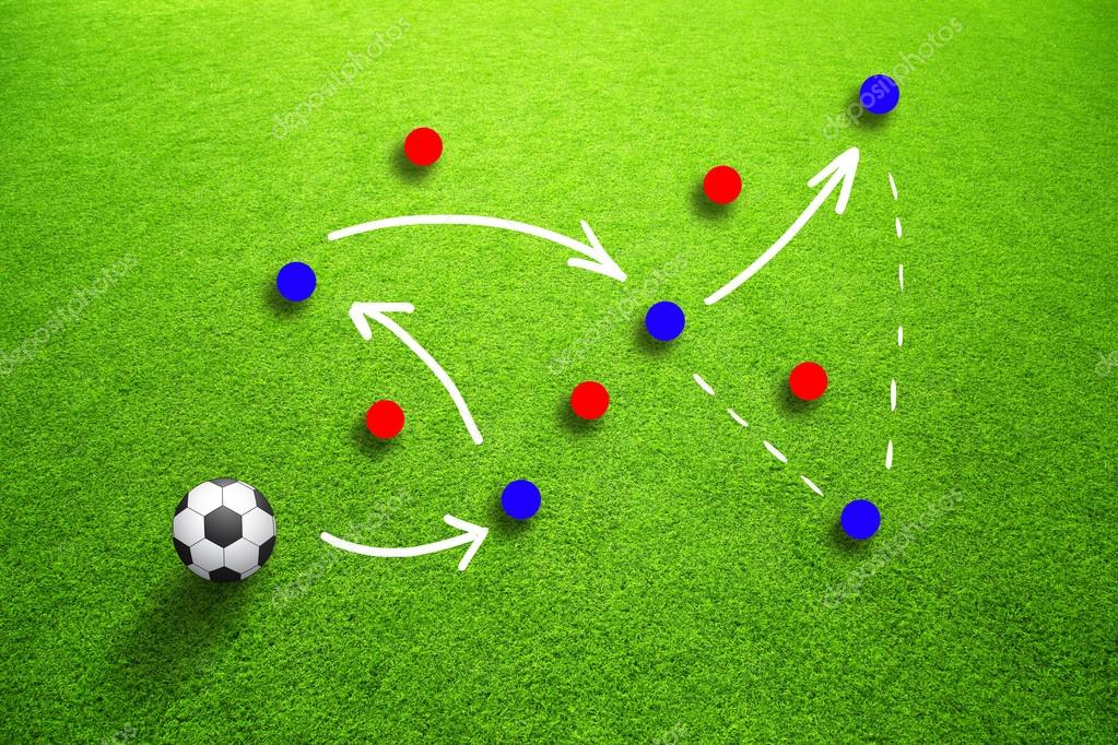 Soccer strategy game plan with players and ball — Stock Photo