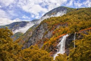 şelale ile Norveç'in güzel dağ manzarası
