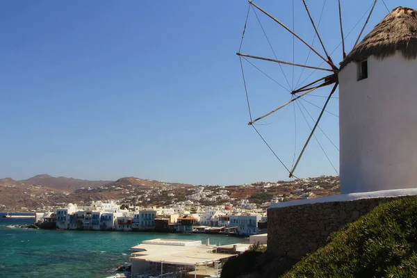Вид Миямос Знаменитый Ветряк Остров Миямос Греция — стоковое фото