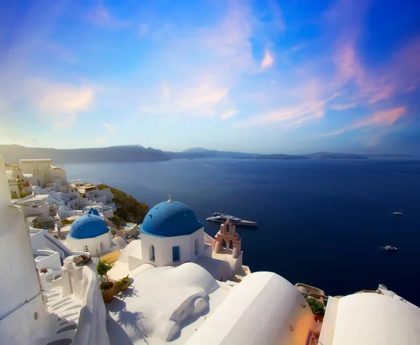 Colori Bianco Blu Oia City Magnifico Panorama Dell Isola Santorini — Foto Stock