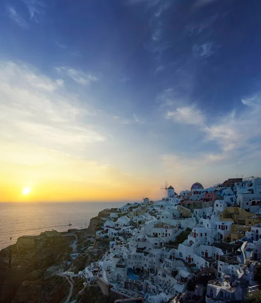 Colori Bianco Blu Oia City Magnifico Panorama Dell Isola Santorini — Foto Stock