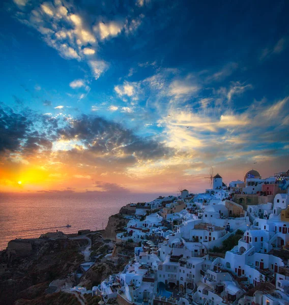 Cores Azul Branco Oia City Magnífico Panorama Ilha Santorini Grécia — Fotografia de Stock