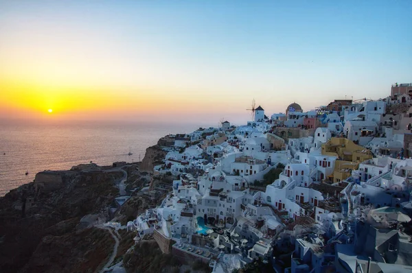 Colori Bianco Blu Oia City Magnifico Panorama Dell Isola Santorini — Foto Stock