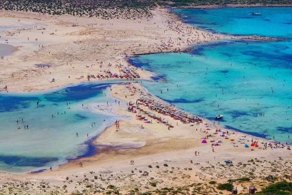 Aerial Panoramic View Balos Beach Crete Island Greece Crystal Clear — Stock Photo, Image