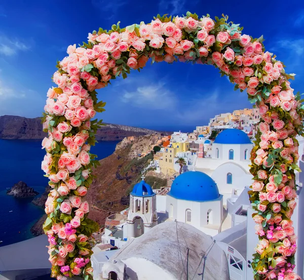 Colori Bianco Blu Oia City Magnifico Panorama Dell Isola Santorini — Foto Stock