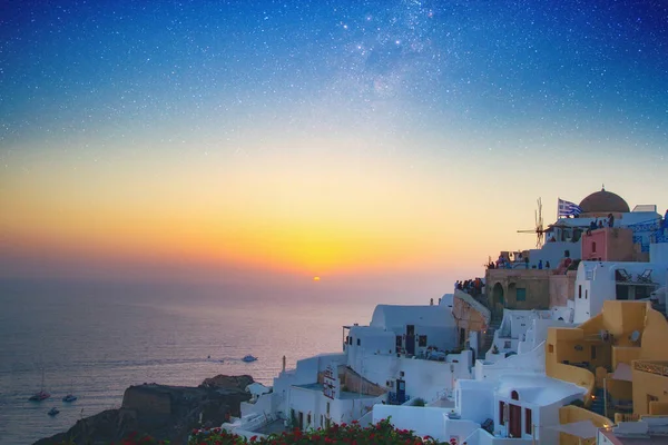 Colori Bianco Blu Oia City Magnifico Panorama Dell Isola Santorini — Foto Stock