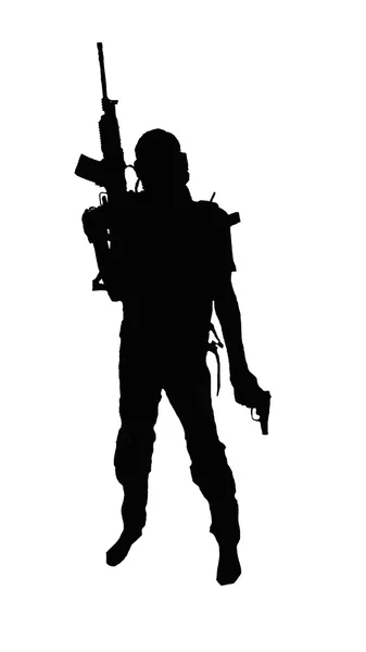 Silhueta de um soldado com arma — Fotografia de Stock