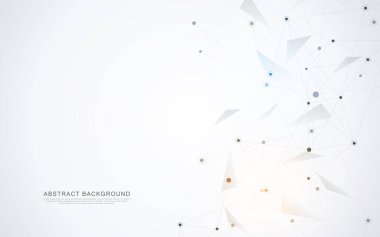 Bağlı nokta ve çizgilerle Geometrik soyut arkaplan. Moleküler yapı ve iletişim konsepti. Dijital teknoloji arka planı ve ağ bağlantısı.