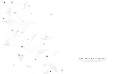 Bağlı nokta ve çizgilerle Geometrik soyut arkaplan. Moleküler yapı ve iletişim konsepti. Dijital teknoloji arka planı ve ağ bağlantısı.