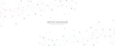 Bağlı nokta ve çizgilerle Geometrik soyut arkaplan. Moleküler yapı ve iletişim konsepti. Dijital teknoloji arka planı ve ağ bağlantısı.