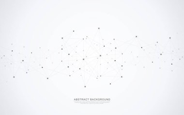 Bağlı nokta ve çizgilerle Geometrik soyut arkaplan. Moleküler yapı ve iletişim konsepti. Dijital teknoloji arka planı ve ağ bağlantısı.