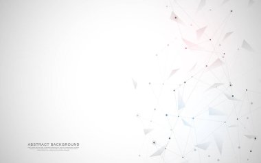 Bağlı nokta ve çizgilerle Geometrik soyut arkaplan. Moleküler yapı ve iletişim konsepti. Dijital teknoloji arka planı ve ağ bağlantısı.