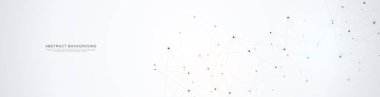 Bağlı nokta ve çizgilerin geometrik soyut arka planına sahip web sitesi başlığı veya afiş tasarımı. Metnin için plexus arkaplanı ve alanı olan vektör illüstrasyonu.