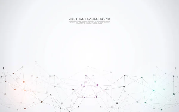 Fondo abstracto geométrico con puntos y líneas conectados. Estructura molecular y concepto de comunicación. Tecnología digital de fondo y conexión de red. — Vector de stock