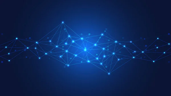 Noktaları ve çizgileri birleştiren soyut teknoloji geçmişi. Küresel ağ bağlantısı ve iletişimi için dijital teknoloji