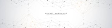 Soyut geometrik arkaplan ve noktaları ve çizgileri birleştiren web sitesi başlığı veya afiş tasarımı. Genel ağ bağlantısı. Metnin için pleksus arkaplanı ve alanı olan dijital teknoloji.