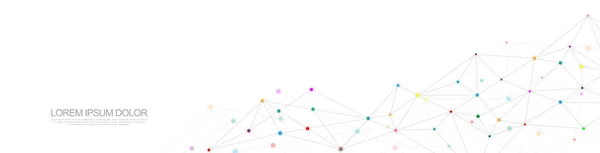 Soyut geometrik arkaplan ve noktaları ve çizgileri birleştiren web sitesi başlığı veya afiş tasarımı. Genel ağ bağlantısı. Metnin için pleksus arkaplanı ve alanı olan dijital teknoloji.