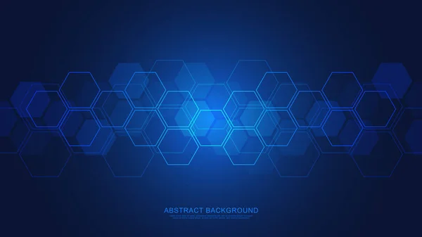 Geometrik şekilli ve altıgen desenli soyut bir arkaplan. Tıp, teknoloji veya bilim tasarımı için vektör illüstrasyonu.